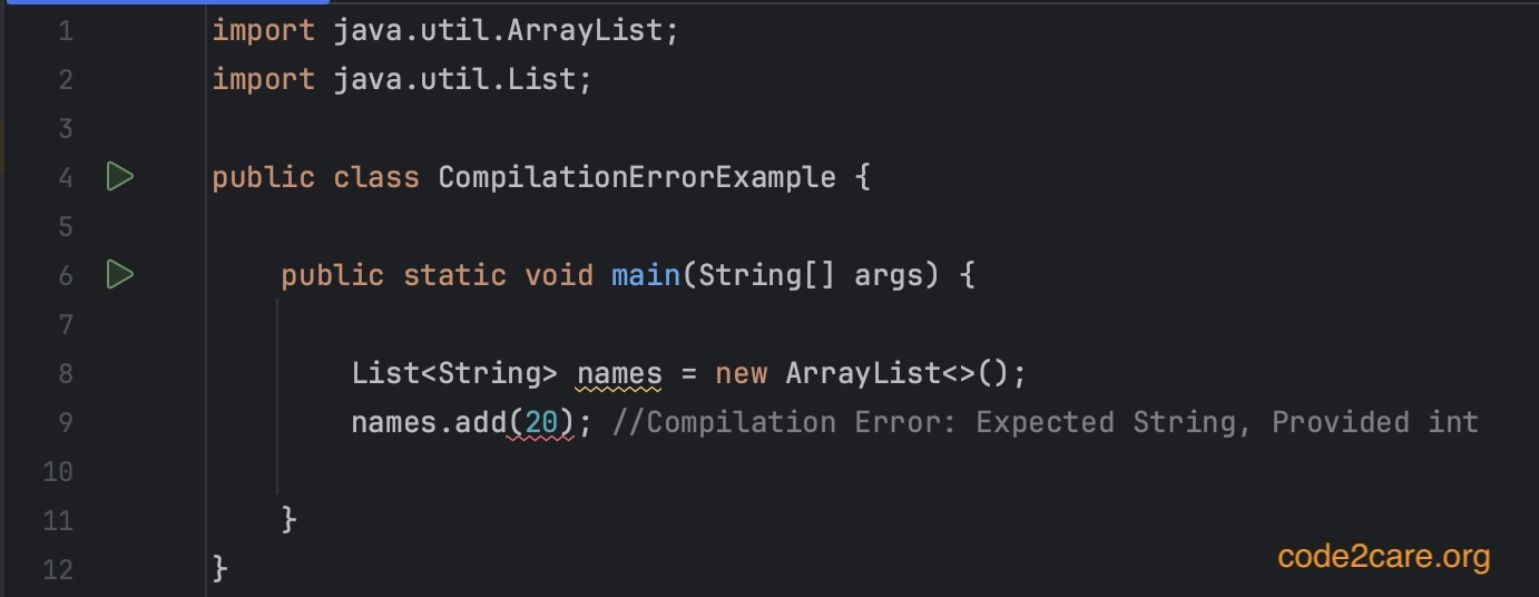 Example of Compliation Error in Java